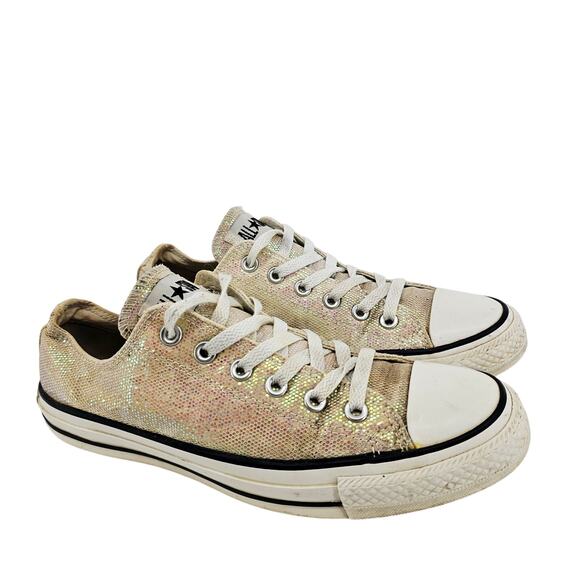 Converse All Star Ivory Iridescent Rainbow Glitter Sneakers Sneaker Shoe 9 - Picture 1 of 10